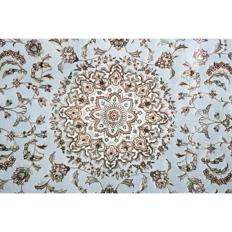 Tapis bleu clair, ivoire et rouge noué à la main de haute qualité