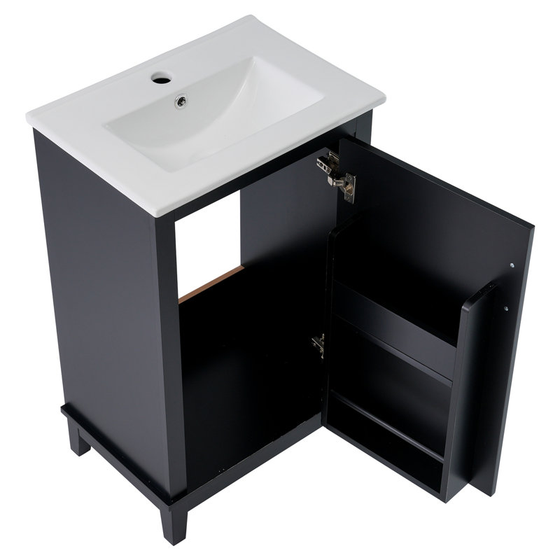 Petit meuble-lavabo avec lavabo en céramique, Noir, noir, noir, noir