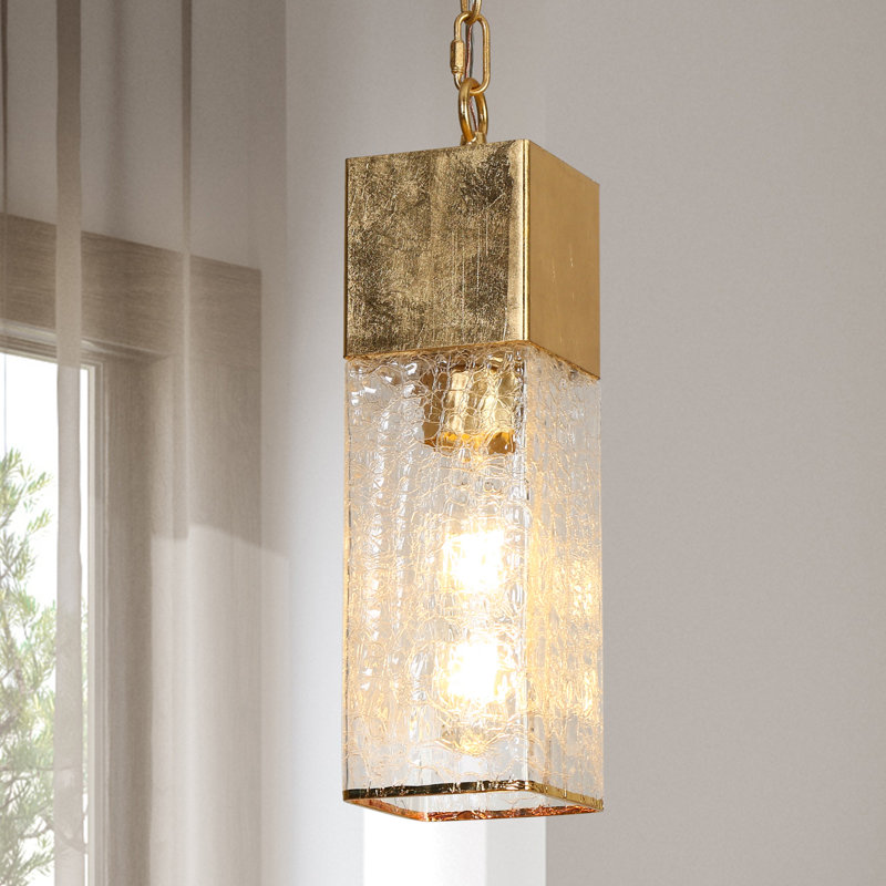 1-Light Mini 14.6"H Kitchen Island Pendant Cracked Glass Shade