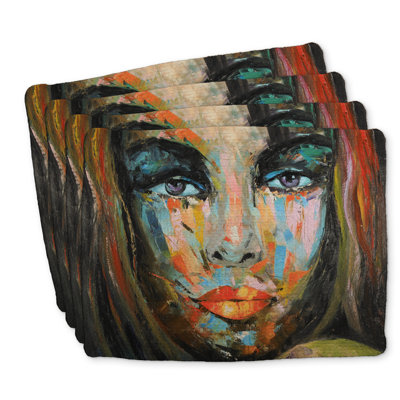 Colorful Woman Portrait Braided Polyester Placemats Set of 4