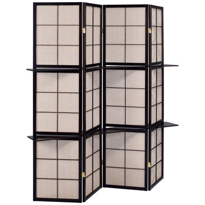 Tan And Cappuccino 4 Screen With Shelves, Enhances Decorative Impact Appeal