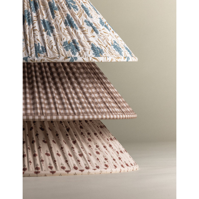 Abat-jour conique imprimé à larges fronces, Gingham Brown