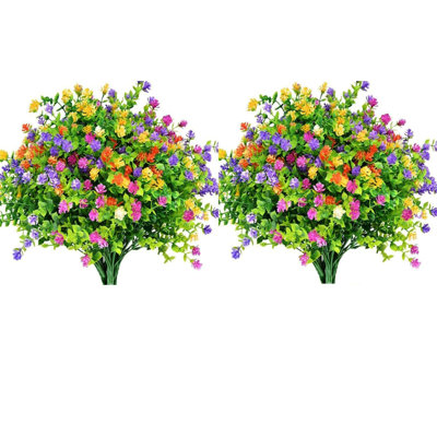 12Pcs Artificial Flowers Fake Boxwood Shrubs UV Resistant No Fade Faux Greenery Faux Plastic Lotus for Home Garden Hanging Planter Indoor Porch Patio Office Wedding Decoration