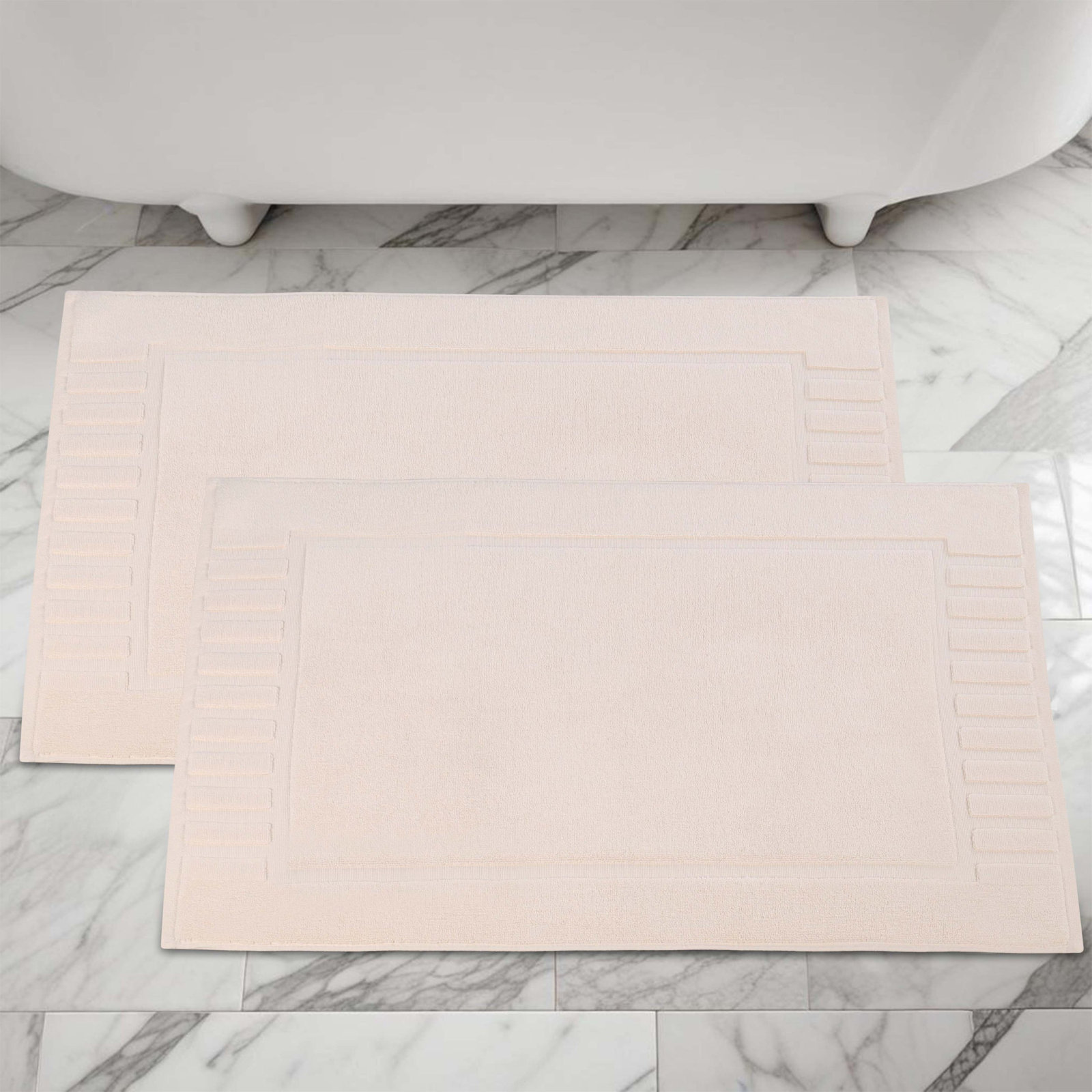 Pardue Cotton Bath Mat, Ivory, Geometric