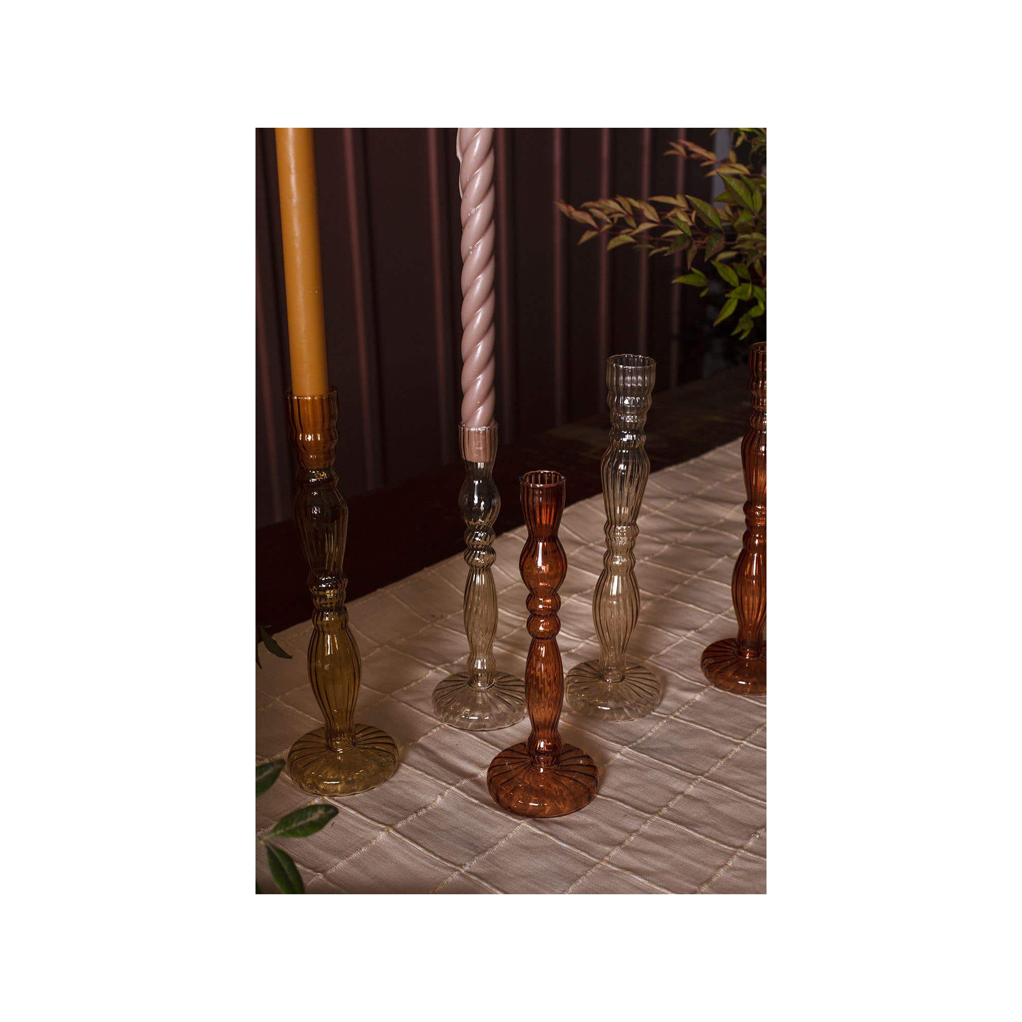 Marajo Candlestick, 8" H x 2.75" W x 2.75" D, Amber