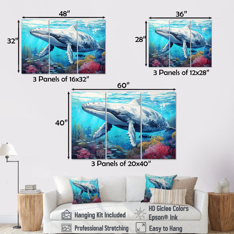 Ensemble de décoration murale Wale Tranquility Oasis - Corail sous l'eau, H 32 po x l 48 po