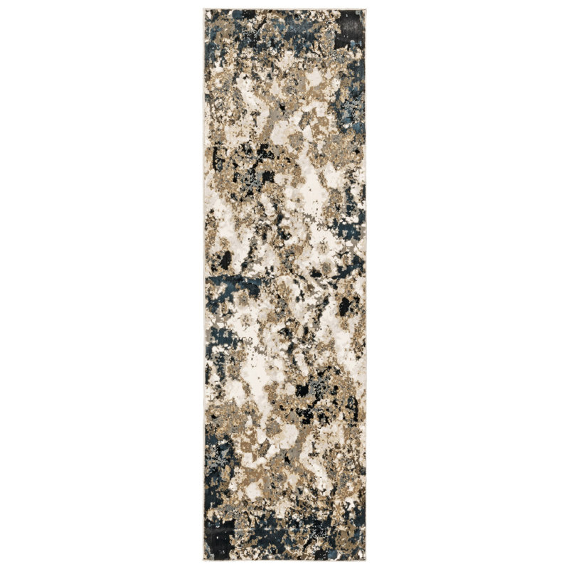 Tapis bleu marine / noir Laurie, Tapis de couloir 2 pi 3 po x 7 pi 6 po