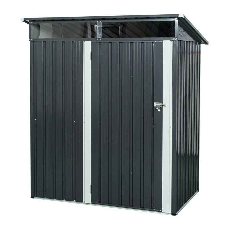 Remise de rangement pour l'extérieur en métal gris, structure en fer galvanisé pour la robustesse, plaque transparente, porte à charnière, plan de construction sans effort - construction robuste et durable, simple