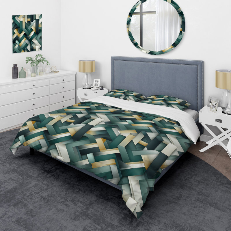 Natural Tones Grey And Beige Mosaic Geometric Shapes Duvet Cover, Queen Duvet Cover + 2 Standard Shams, Geometric Shapes 11