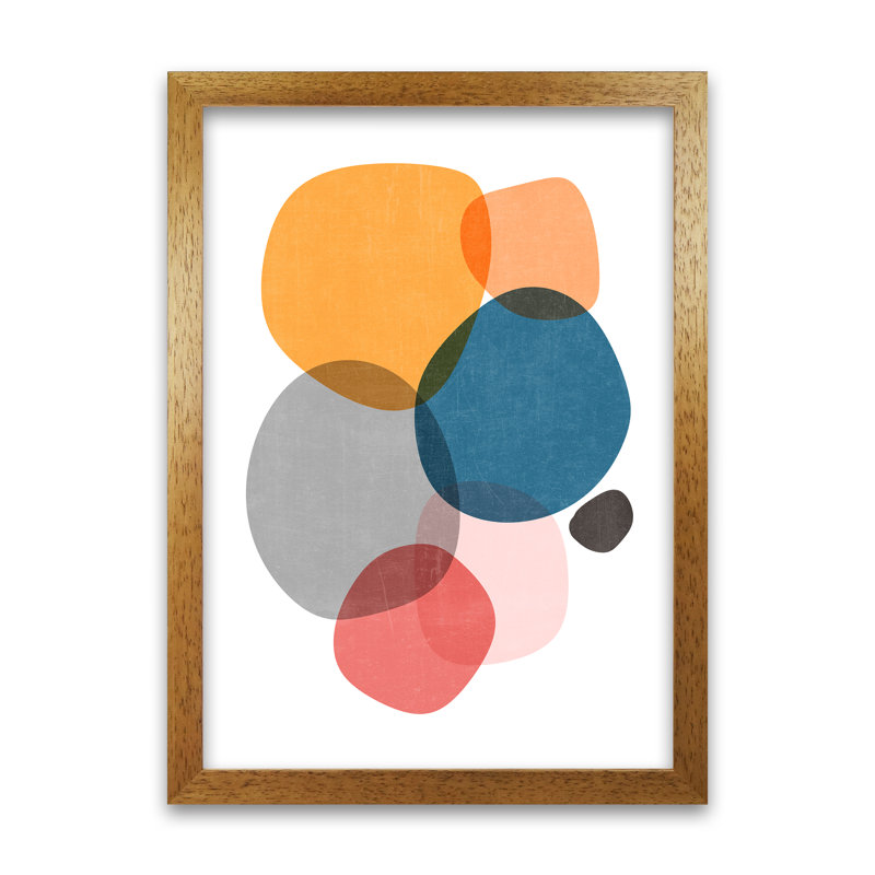 Mid Mod Abstract Shapes Original - Print, 84cm H x 59cm W x 3cm D, Oak Frame