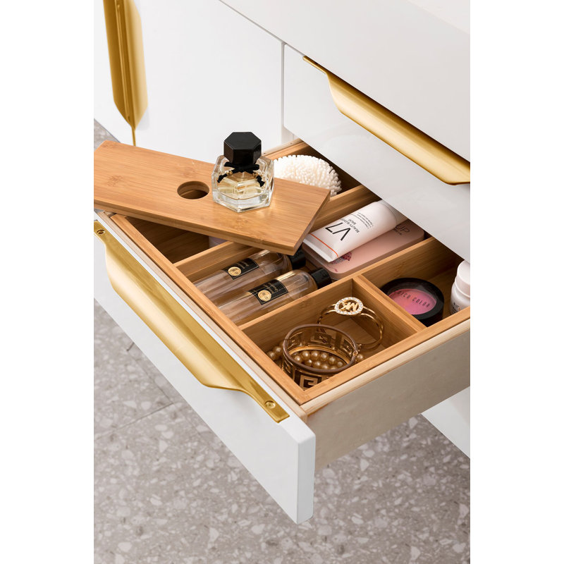 Mercer Island 60'' W Double Vanity, Radiant Gold, Glossy White, Latte Oak