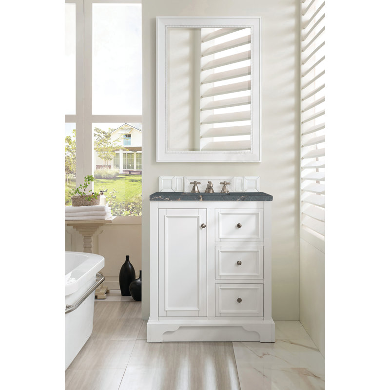 Kewstoke 31.3'' Single Bathroom Vanity with Top, Bright White, Parisien Bleu, 8" Widespread