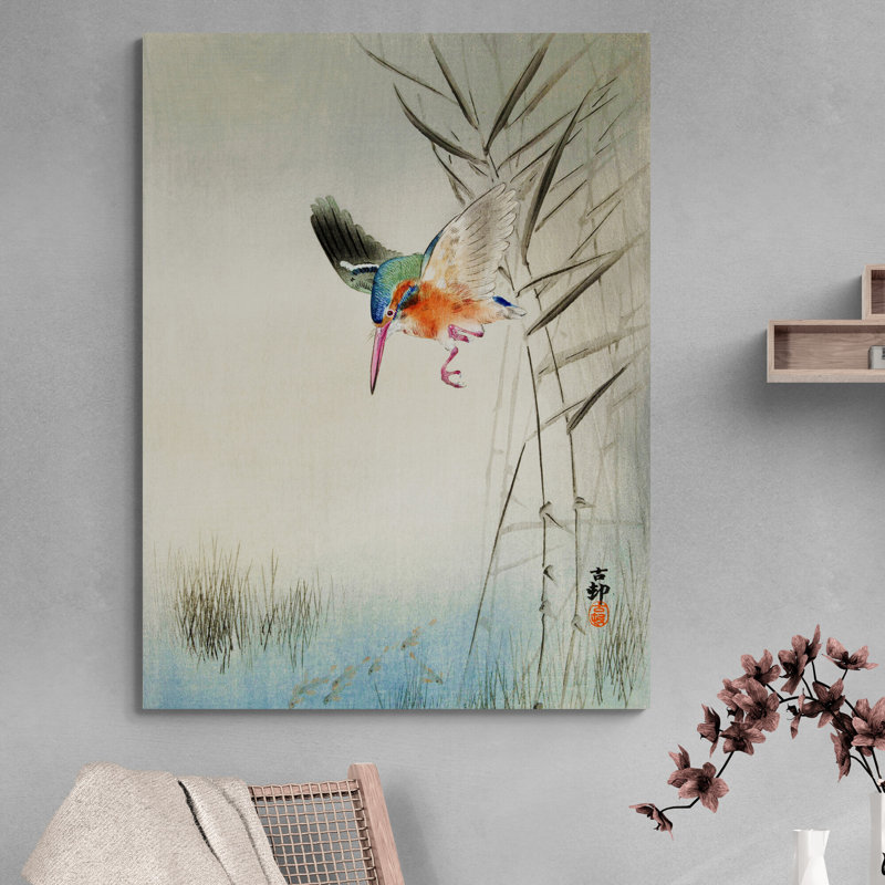 Kingfisher Hunting For Fish by Ohara Koson - Wrapped Canvas Art Prints