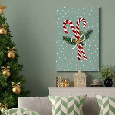 Peppermint Snowman Collection B - Toile tendue avec châssis de qualité supérieure - Prêt à accrocher