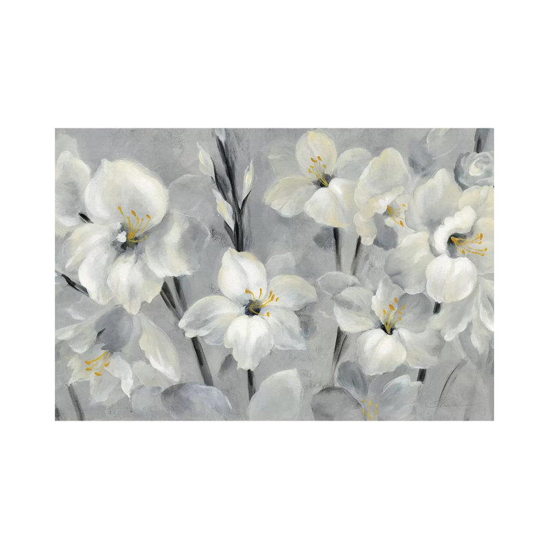 Flowers On Grey by Silvia Vassileva - Wrapped Canvas Painting, 152.5 cm H x 101.5 cm W
