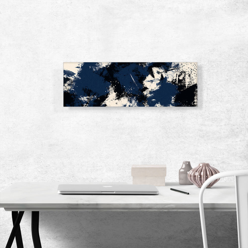 Navy Blue Black White - Wrapped Canvas Panoramic Painting Print ARTCANVAS 