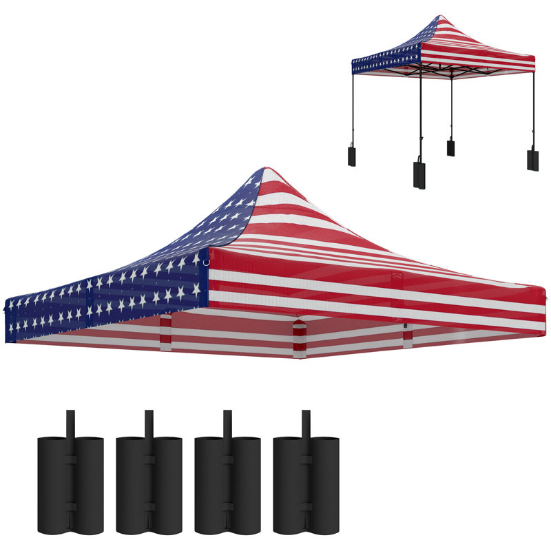 Housse de remplacement pour auvent 10 'x 10' avec 4 sacs de poids et 8 trous de drainage, couvercle de remplacement pour auvent Pop Up UPF50 +, drapeau américain