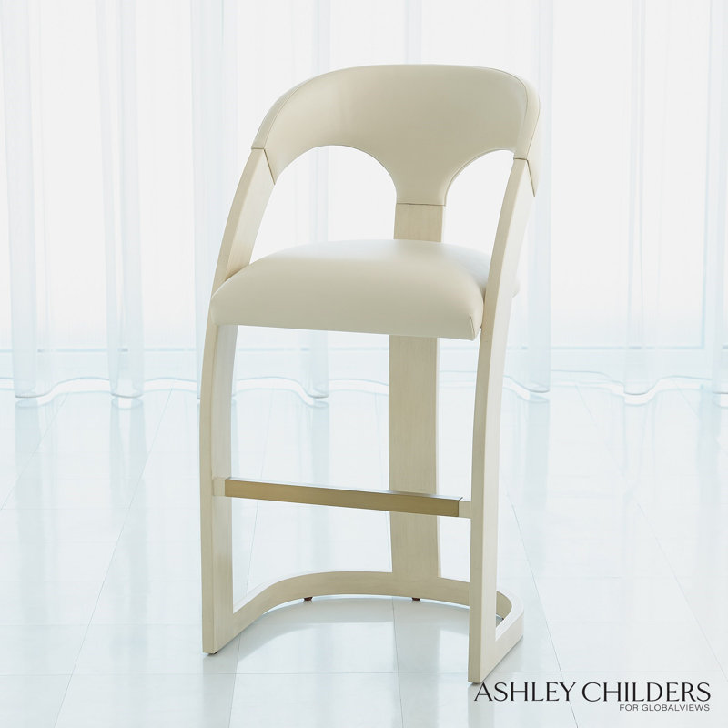 Antique Leather Delia Stool, Bar Stool (30" Seat Height), Cream/White