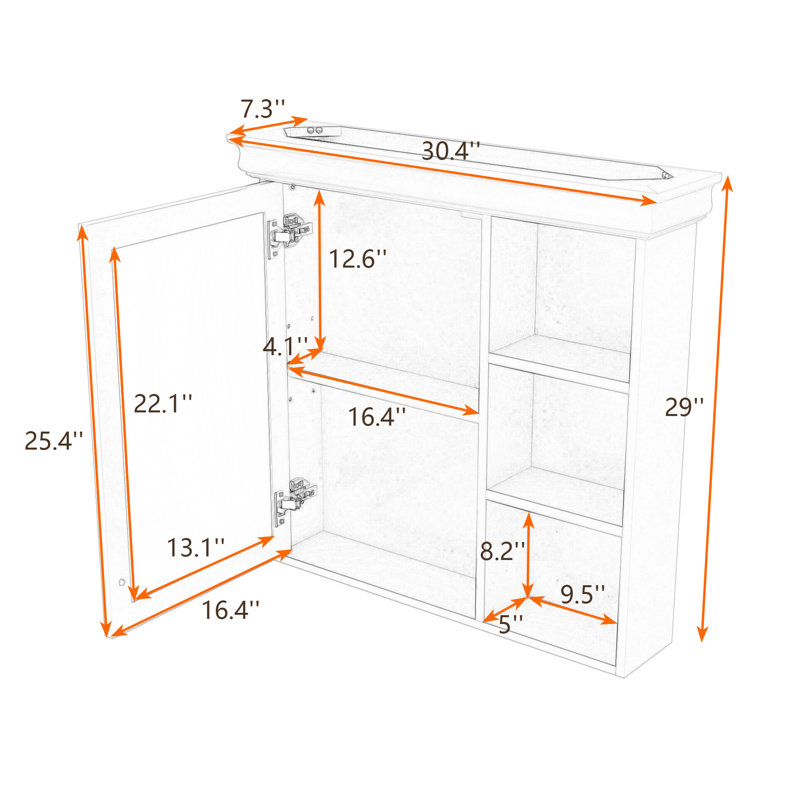 Armoire de salle de bain élégante avec tablettes de rangement et miroir haute définition, Gris