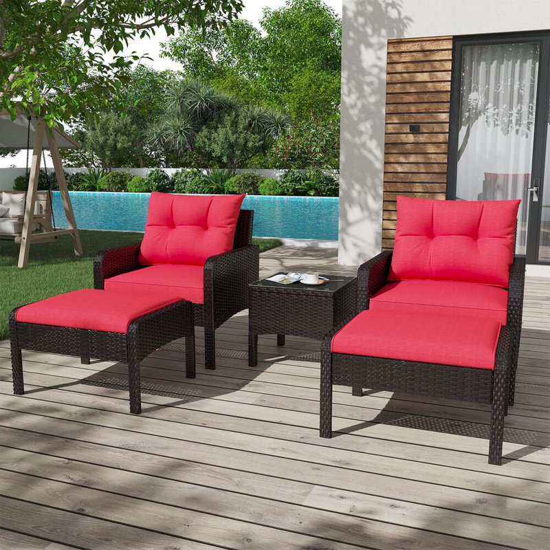 4 - Person Patio Conversation Set with Cushions, Red