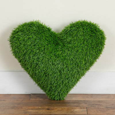 19In. UV Resistant Artificial Heart Shaped Grass Pillow Cushion (Indoor/Outdoor)
