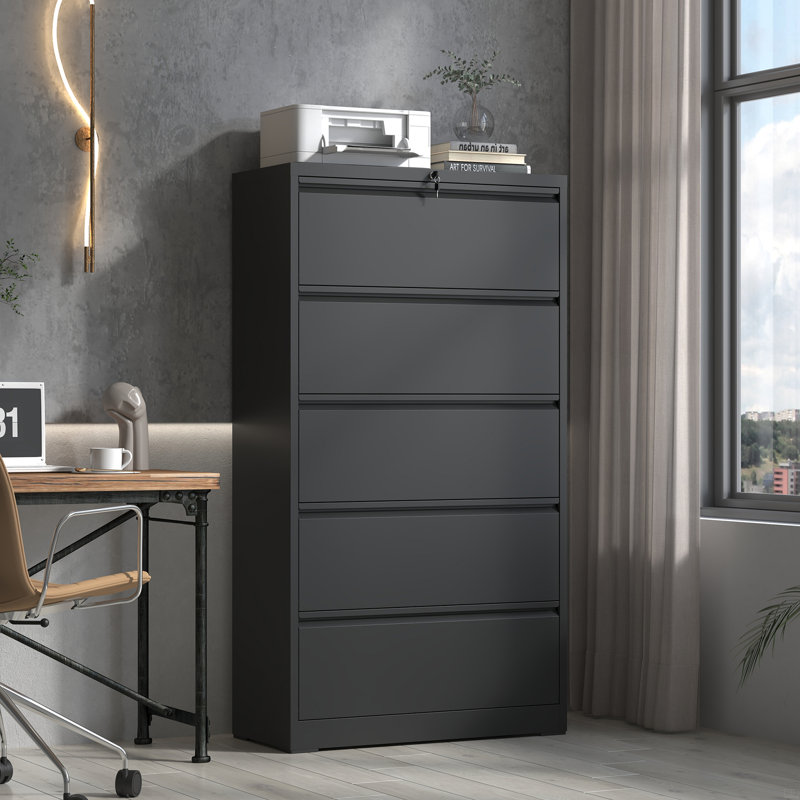 5 Drawer Metal Lateral File Cabinet, Filing Cabinet With Lock, Lockable File Cabinet, Locking Metal File Cabinet For Legal/Letter/A4/F4 Size