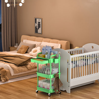 Rolling Cart with Drawer & Lockable Wheels, Plastic Shelf Storage Organizer Cart