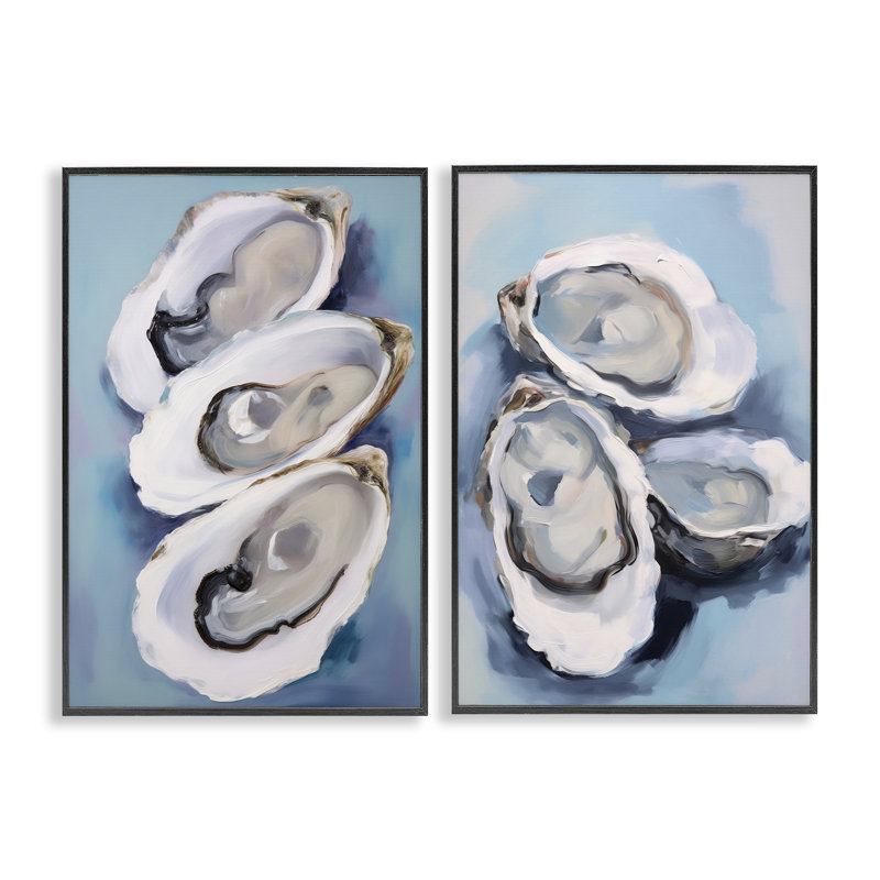 «Trio Half Shell Oysters», ensemble de 2 giclées par Petal Prints Design, H 18 po x l 12 po, Giclée encadrée noir minuit