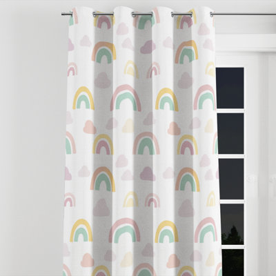 Kids Colorful Curtain panels - Nursery Little Rainbows Velvet Grommet Curtain - 1 Panel