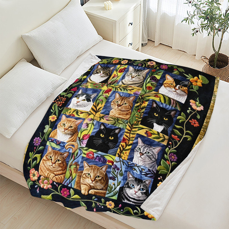 Jeté en flanelle JYK, L 50 po x l 60 po, Visage de chat floral