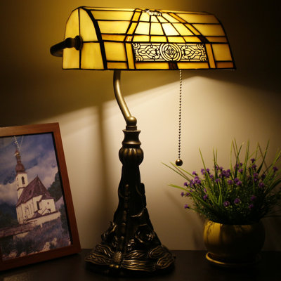 Tiffany Banker Lamp Small Stained Glass Table Lamp Angle Adjustable Piano Light Yellow Mission Style