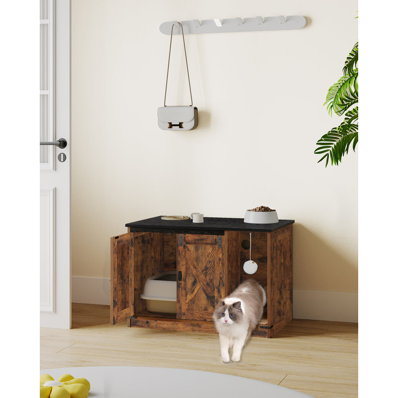 Enceinte de litière pour chat, meuble de litière caché avec cloche, maison de chats d'intérieur, style maison de campagne, 31,5 x 19,7 x 20,9 pouces, pour le couloir, la chambre à coucher, brun rustique