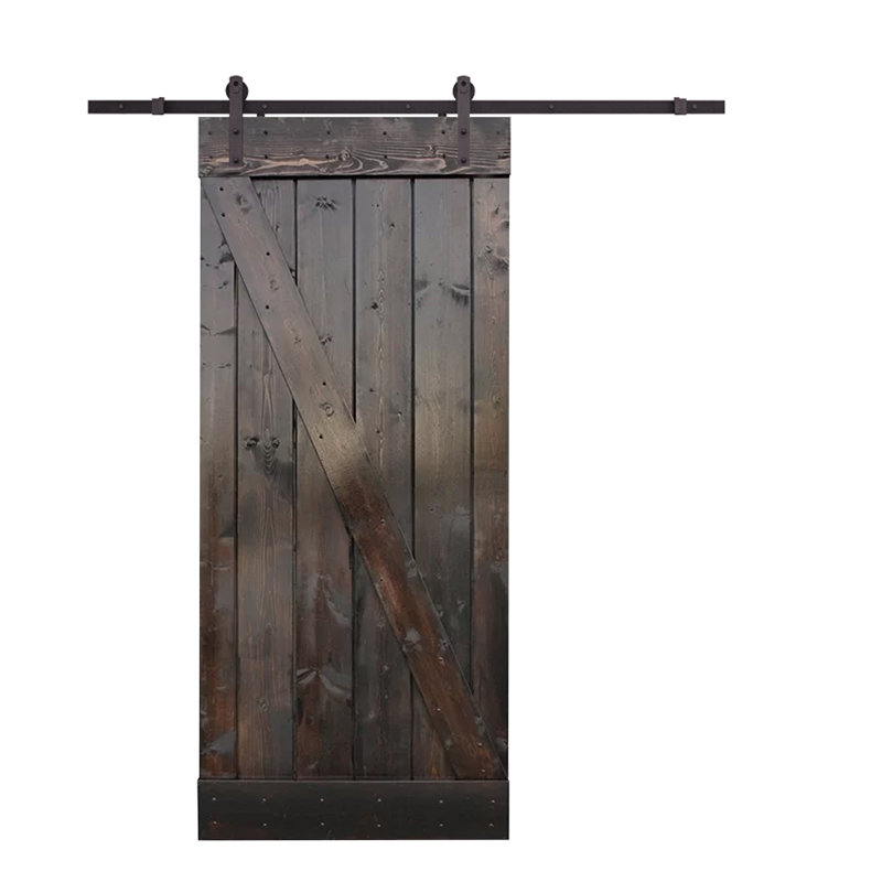 Porte de grange en bois lambrissé en Z avec trousse de quincaillerie d'installation, 24 po x 84 po, Café noir