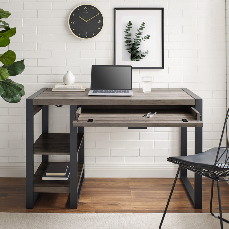 Aalyssa 1-Drawer Desk with USB Port, Gray Wash/Black