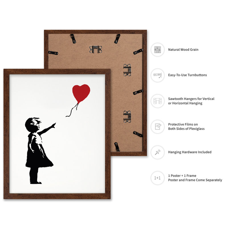 Fille ballon, Affiche, H 08 po x l 10 po, Encadrement brun