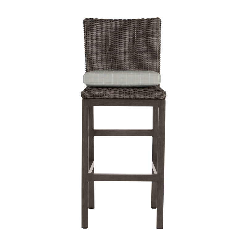 Rustic 30.5" Patio Bar Stool with Cushion, Natural White, Slate Gray, No Welt