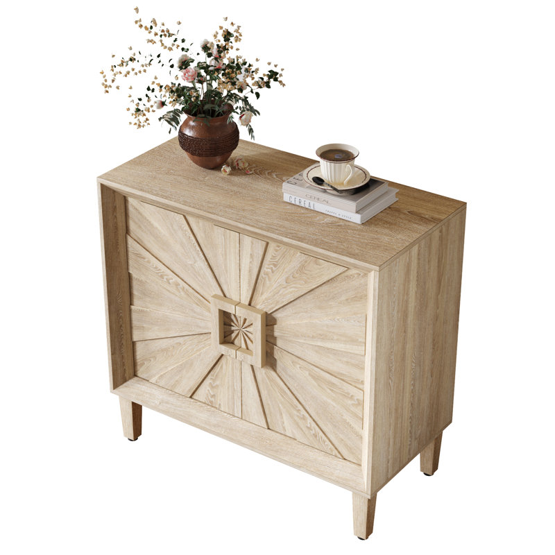 Buffet Mid-Century avec crédence et tablettes réglables, Naturel antique