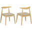 Ensemble de 2 chaises de salle à manger en bois d'hévéa, dossier ergonomique et revêtement en similicuir, naturel et gris clair-1103717838-1103717837