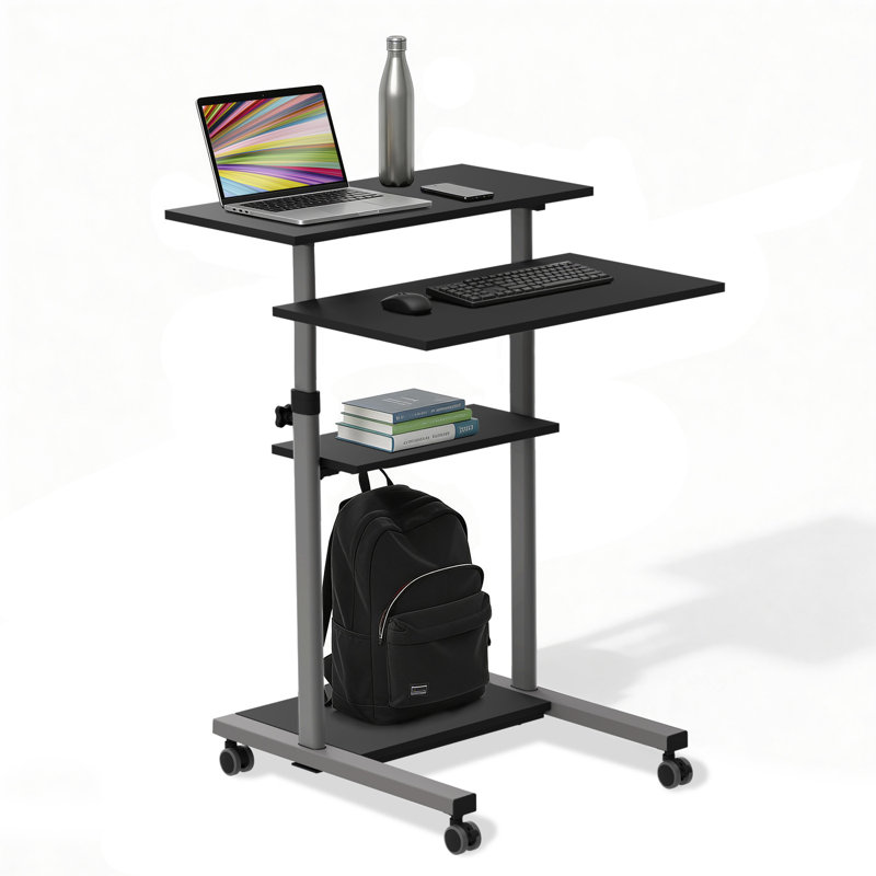  Mount-It! Mobile Standing Desk and Height Adjustable Stand-Up Computer Workstation, Silver