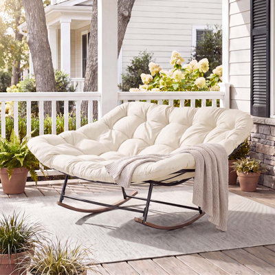 Outdoor Reclining Rocking Loveseat With 4.7" Thick Cushions