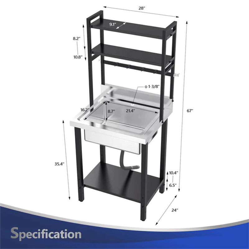 28'' L x 24'' W Brushed Freestanding Service Sink
