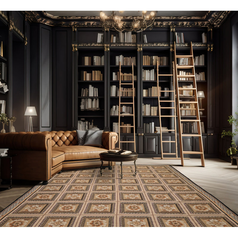 Tapis beige en laine tissé à la main 7 pi 9 po x 10 pi Aubusson French
