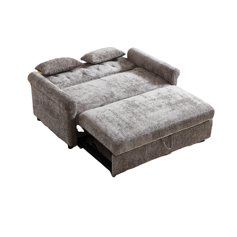 Canapé-lit 3-en-1 de 58,27 pouces - Canapé-lit escamotable en tissu chenille - Structure de dossier pleine grandeur, structure de siège, accoudoirs et 2 coussins - Canapé-lit fonctionnel pour le salon - Tissu gris clair