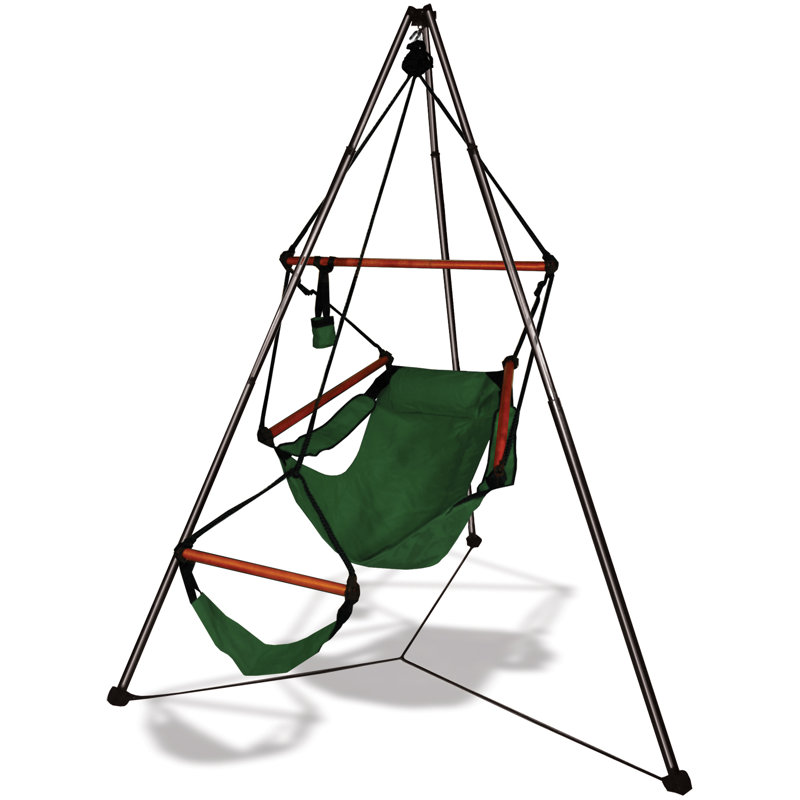 Chaise hamac en polyester avec support Bengal, Vert forêt, Bois
