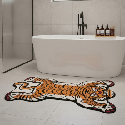 3' x 5' Tibetan Tiger Print Area Rug Indoor Machine Washable Carpet with Nonslip TPR Backing - Bedroom, Bathroom, Living & Dining Room Home Décor, Orange