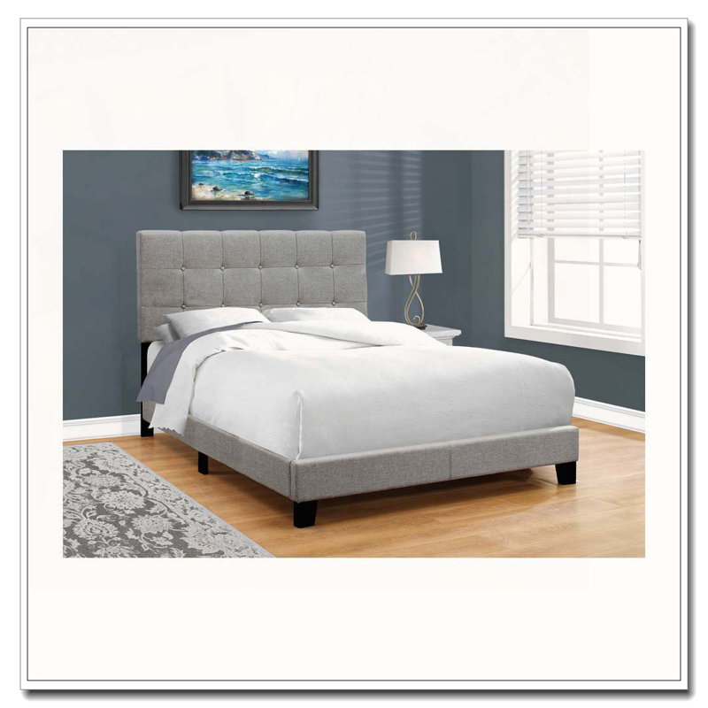 Lit plateforme tapissier, gris, Double