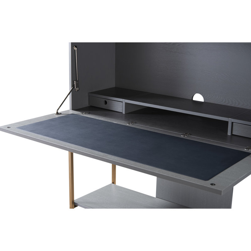 Gunver Metal Base Secretary Desk, Bronze, Grey
