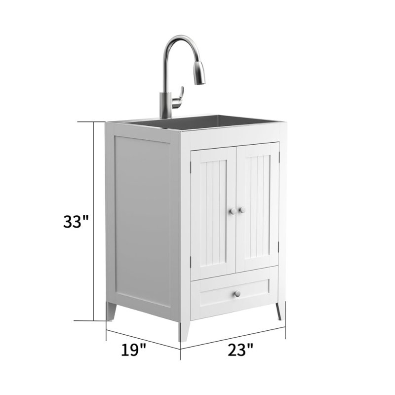 24-Inch Laundry Sink With Cabinet And Pull-Out Sprayer Faucet, White