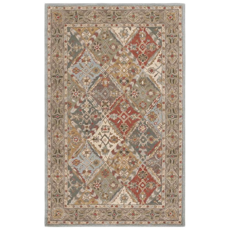 Tapis bleu clair / brun clair en laine touffeté à la main Albert, Rectangle 2 pi x 3 pi