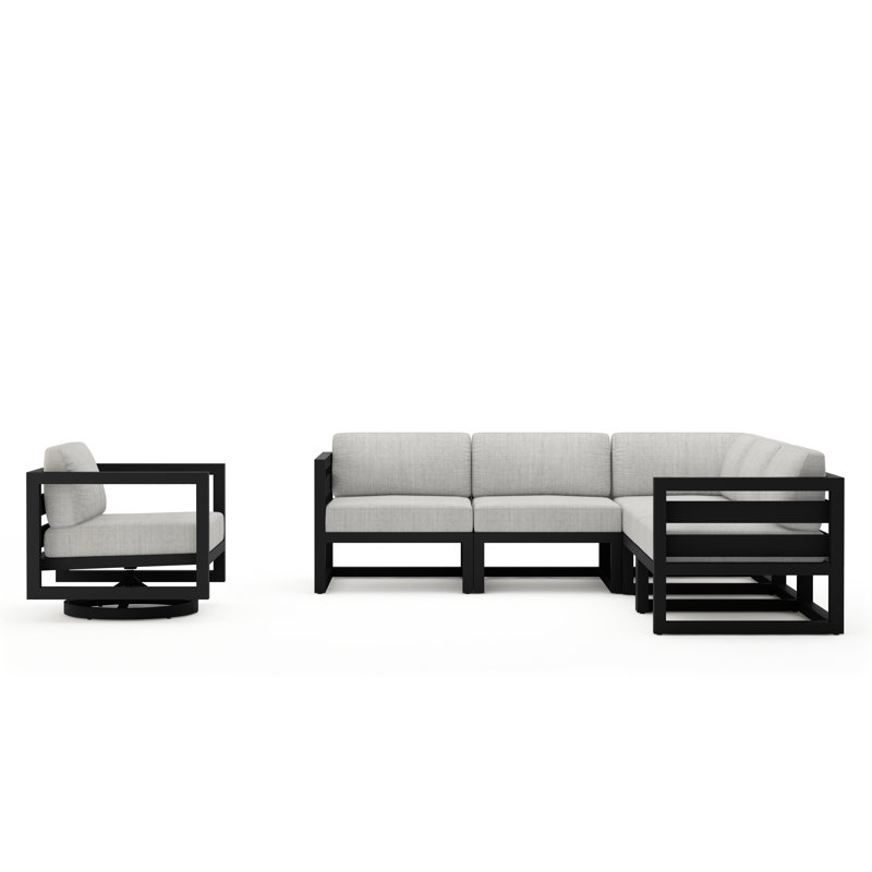 Avion 6 Piece Sectional Set With Swivel, Black, Cast Silver Sunbrella®